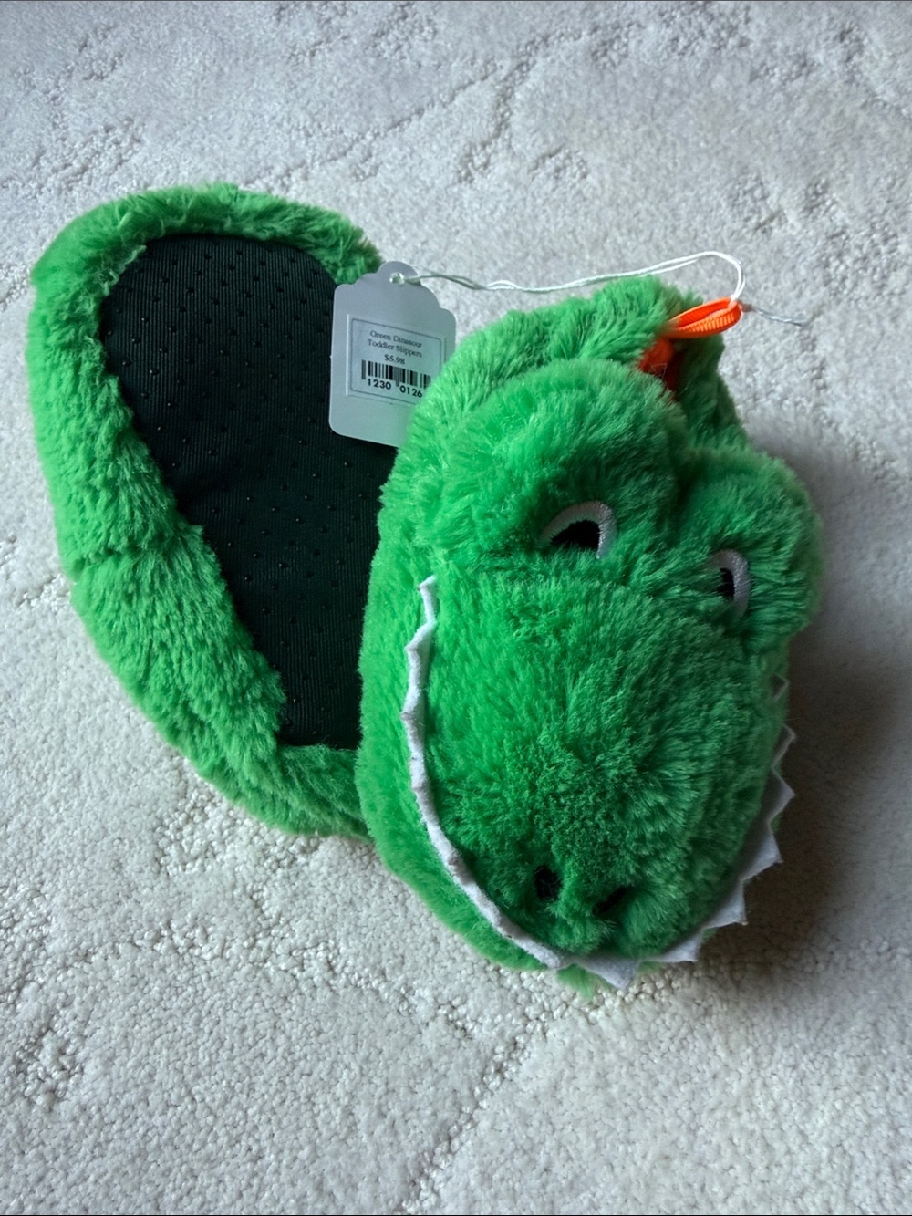 Green Plush Dinosaur Toddler Slippers - Cozy Indoor
